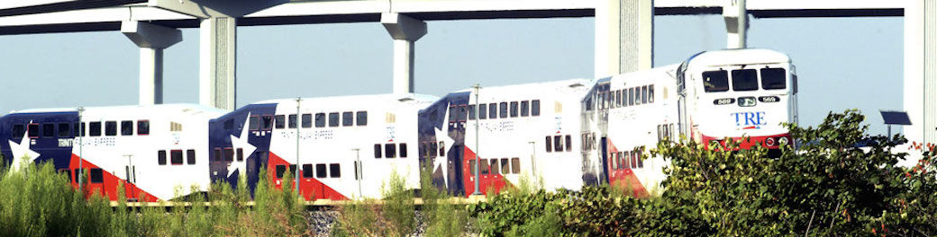 passenger train with Texas flag paint